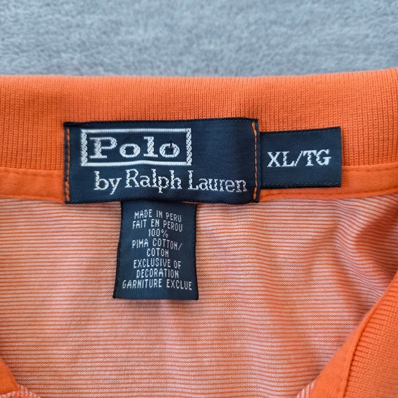 Polo Ralph Lauren Mens XL Pima Cotton Micro Stripe Polo Shirt Orange White - Picture 5 of 8